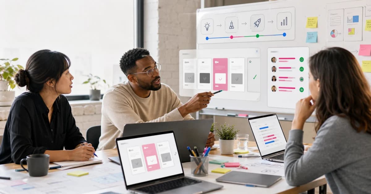 Product team reviewing AI feature experiments and customer feedback